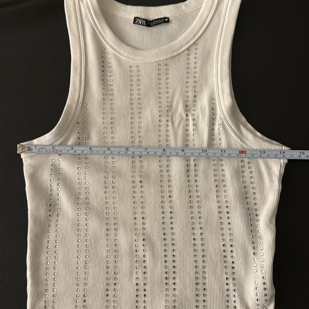 Zara White Rhinestone Ribbed Tank Top - Picture 7 of 9
